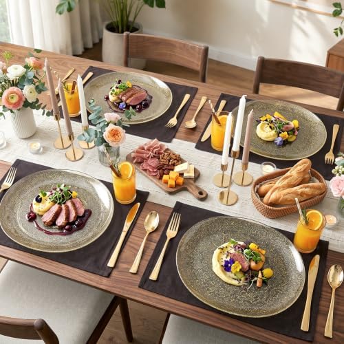 WDF 6Pack Gold Glitter Plastic Serving Trays Serving Platters for Party
