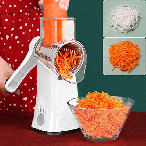 Rotary Cheese Grater Shredder 5-in-1 Tumbling Box Mandoline Vegetable Slicer Waffle Cutter Nut Chopper, White