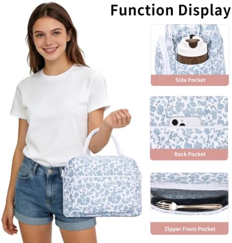 GASSDA Lunch Box for Women Insulated Lunch Bag Women Adult Cute Lunch Bags Reusable Lunchbox Cooler Tote Bag for Work Picnic (Blue-Floral)
