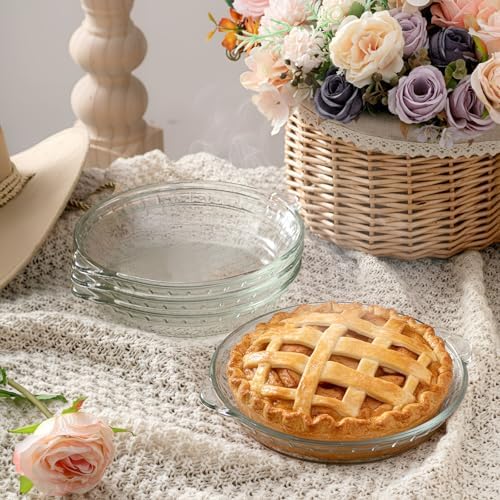 Uiifan 4 Pcs Mini Glass Pie Pan 8 Inches, Clear Baking Dish with Handles