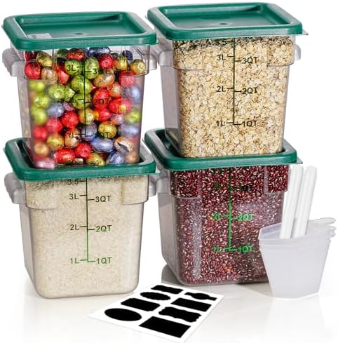 4QT 4PCS NSF Commercial Clear Food Storage Containers with Lids(GREEN)