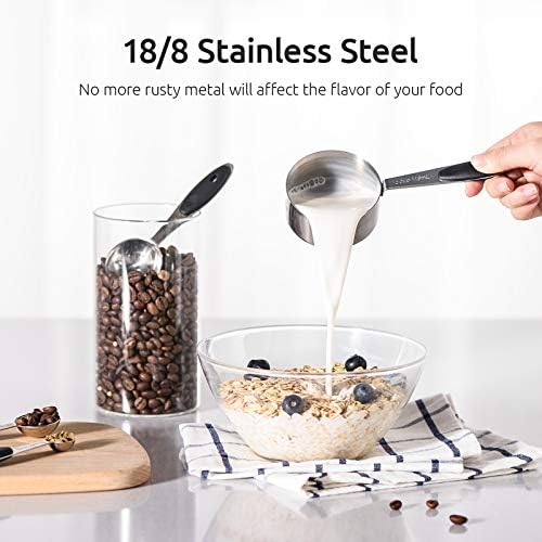 U-Taste Measuring Cups Spoons Set, 18/8 Stainless Steel, 10Pcs, Black
