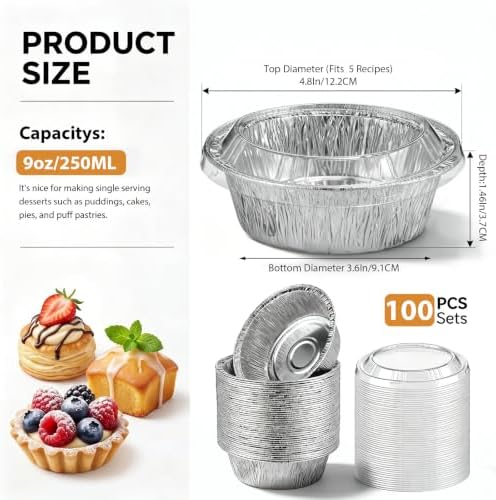 Thenshop 100 Pcs 5 Inch Mini Pie Tins with Lids Disposable Pie Pans