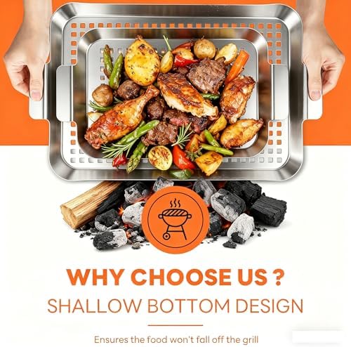 2PCS Grill pan: Stainless steel Grill topper for outdoor grill - easy clean grill topper suitable for camping, picnic, party