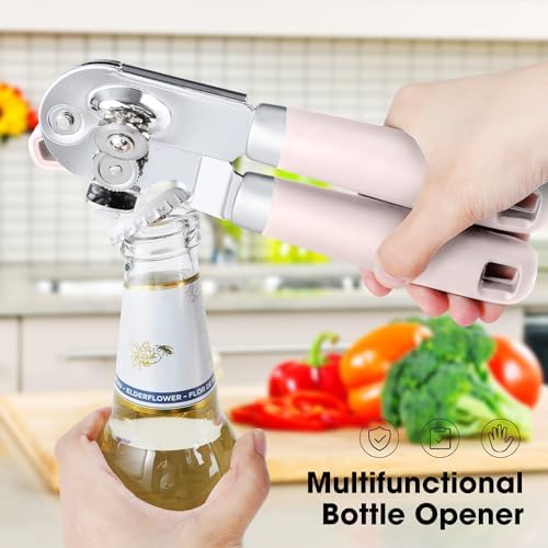 Beneno Heavy Duty Hand Can Opener Manual with Magnet, Light Pink