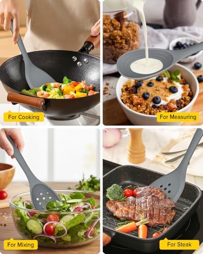 BUNDLEPRO Silicone Cooking Utensils Set, 4 Pcs Spatula and Spoon Set, Gray