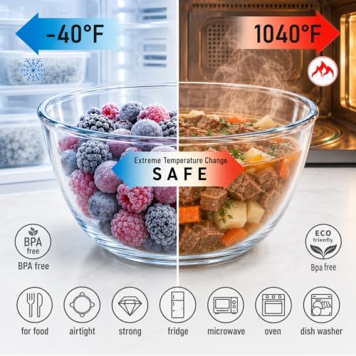 7PCS Mixing Bowls with Airtight Lids Set, Microwave-Safe Glass Mixing Bowl