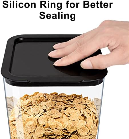 Cereal Dispenser Countertop with lids, Organization and Storage Containers for Kitchen and pantry, 5L Rice Dispenser for Cereal, Beans, Grains, Nuts, Snack,Oatmeal, Dog Food, Bird Seed, Black, 2Pc