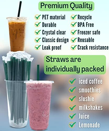 Cappatua 32 oz Clear Plastic Cups with Lids and STRAWS, Disposable Drinking Cups for Cold Drinks, Iced Coffee, Milkshakes, Smoothies, 25 Sets