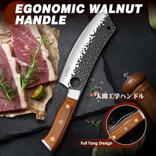 Huusk Butcher Knives for Meat, Hand Forged Carbon Steel Viking Kitchen Knife Set with Roll Bag, Meat Cleaver Chef Knife Sets for Cooking Camping BBQ, Gift for Men Husband