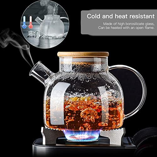 Glass Teapot 50.7oz/1500ml, Stovetop & Microwave Safe Borosilicate Tea Pot,Clear Teapot with Strainer, Glass Tea Kettle with Wooden Lid for Loose Leaf、Fruit Tea and Fragrant Tea