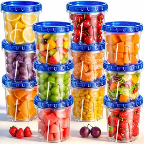 HOMETALL Freezer Storage Containers, [12 Pack-24 Oz] Airtight Plastic