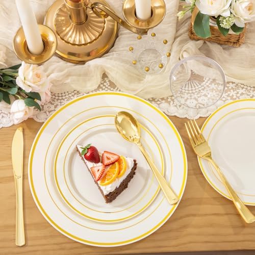 WELLIFE 350PCS Ivory Plastic Plates for 50 Guests -Thanksgiving Plates,Thanksgiving Decorations,Disposable Plate for Party and Wedding