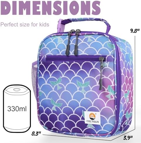 CaCTOUR Lunch Box Kids,Premium Insulated Lunch Bag for Girls Boys,Soft Bag Mini Cooler Back to School Thermal Reusable Lunch Bag for Work School Picnic (Mermaid)