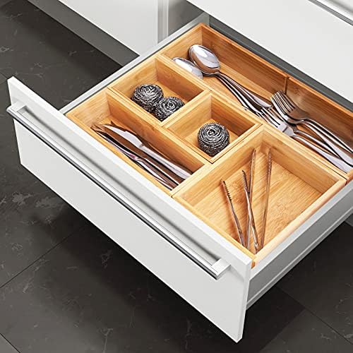 Fabsome Bathroom Drawer Organizer, Bamboo Box Bin for Junk Vanity Desk Makeup Drawer, Small Wooden Container Tea Storage Organization Tray for Kitchen Office, Set of 5