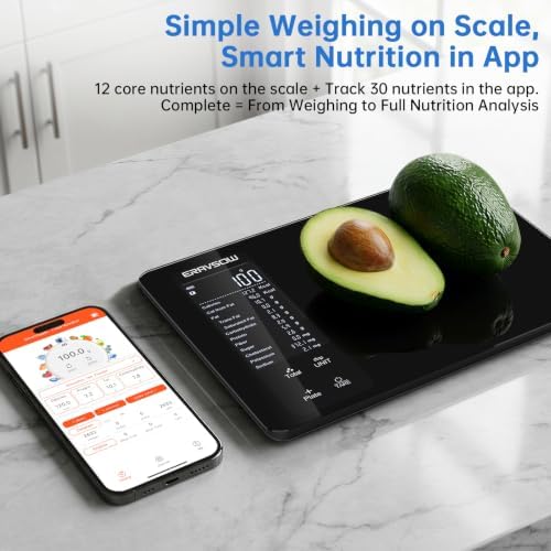 Smart Kitchen Food Scale, Nutrition App Tracks Calorie & Macros, 10kg/22lb