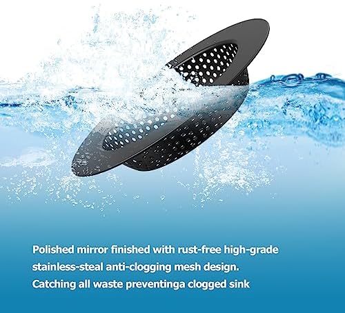 Huntonry Black Kitchen Sink Drain Strainer, Sink Drain Cover, Food Catcher, Large Wide Rim 4.5" Diameter, Stainless Steel, Pack of 2