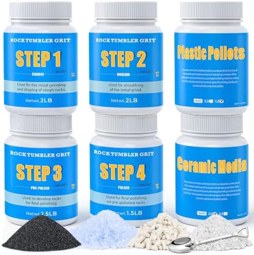 Rock Tumbler Grit Kit - 10LB Rock Polishing Grit & Ceramic Tumbling Media, 4-Step Polish Refill with Plastic Pellets, Polish Up to 70 lbs of Rocks, Compatible with All Rock Tumblers & Polishers