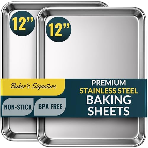 Stainless Steel Cookie Sheet Set of 2, 12" Quarter Baking Sheet Pans