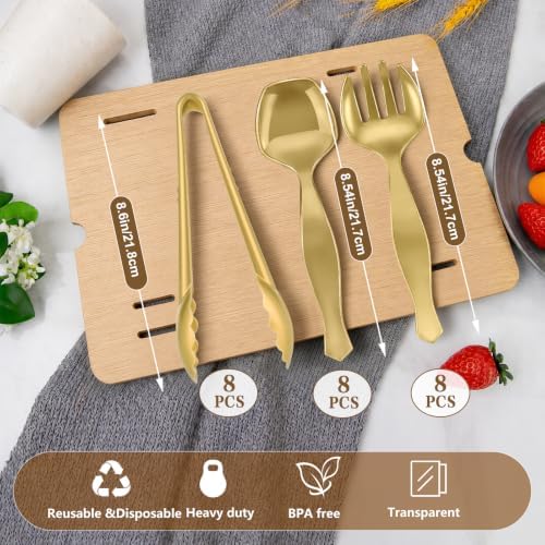 24Pc Gold Plastic Serving Utensils Set,Disposable Serving Spoons for Buffet