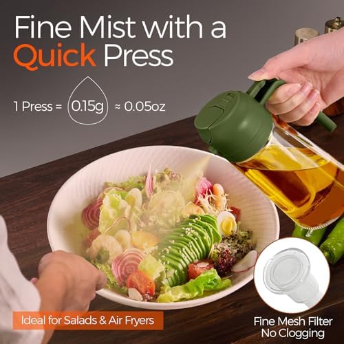 YARRAMATE 16 oz 2-in-1 Glass Olive Oil Sprayer for Cooking, BlackOliveGreen