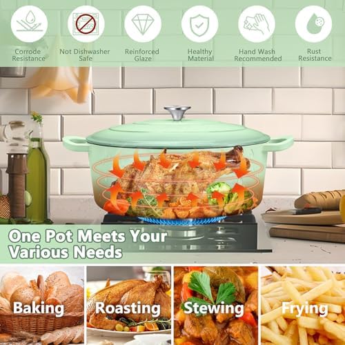 TeamFar Oval Dutch Oven, 5qt Enameled Cast Iron Dutch Oven Pot with Lid