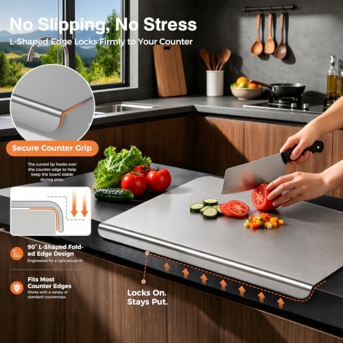 Titanium Cutting Boards for Kitchen, Non-Toxic Pure Titanium Chopping & Kneading Board with Cutting Mat, Dishwasher Safe for Meat, Fruit, Vegetables & Bread,20 * 16