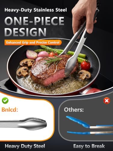 Stainless Steel Kitchen Tongs with Teeth Good Grip, Set of 3 Black