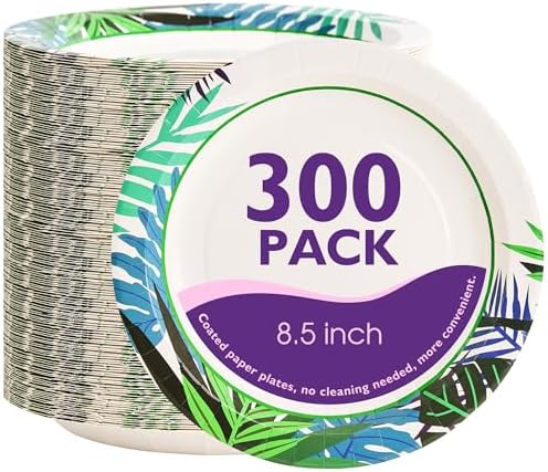 Disposable Paper Plates 8.5 Inch 300 Count, Leaf Pattern