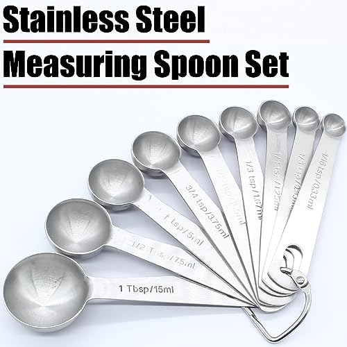 Luomorgo 9 Pcs/Set Measuring Spoons Set, Stainless Steel Tablespoons
