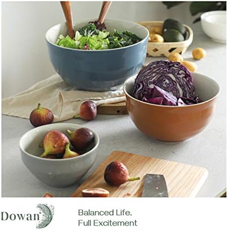 DOWAN Mixing Bowls Set of 3, 4.25/2/0.5 Qt Ceramic Mixing Bowls, Easy-Grip & Stability Design, Mixing Bowls for Kitchen, Nesting Bowls for Space Saving Storage, Versatile for Cooking, Baking, Prepping