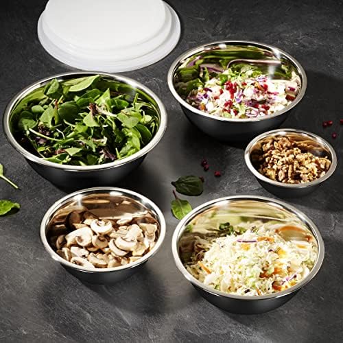 10-Piece Stainless Steel Mixing Bowl Set with Lids for Food Prep & Storage
