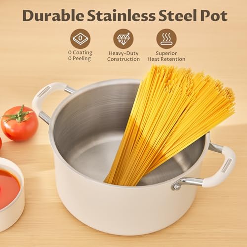 BEZIA 12QT Fully Clad 3-Ply Stainless Steel Stock Pot with Lid, Cooking Pot