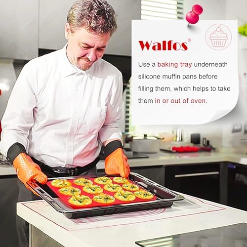 Walfos Silicone Muffin Pan - 12 Cups Regular Silicone Cupcake Pan, Non-stick Great for Making Muffin Cakes, Tart, Bread - BPA Free and Dishwasher Safe (Pack of 2)