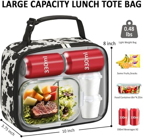 Tenot Lunch Box Kids Insulated Lunch Tote Bag Cow Print
