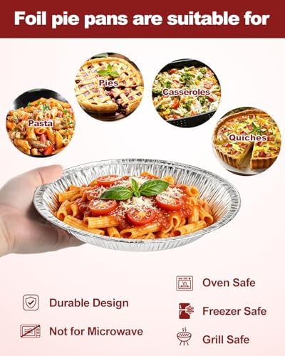 60 Pack 9 Inch Disposable Aluminum Pie Pans - Round Foil Pie Tins, Foil Plates, Takeout Food Containers for Tart Baking, Cooking, Reheating, Roasting