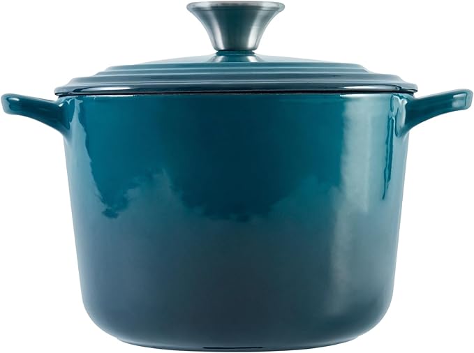 Dutch Oven Pot with Lid 2.8 qt Cast Iron Dutch Oven for Bread Baking DarkCyan Enameled Cast Iron Rice Pot with Handels