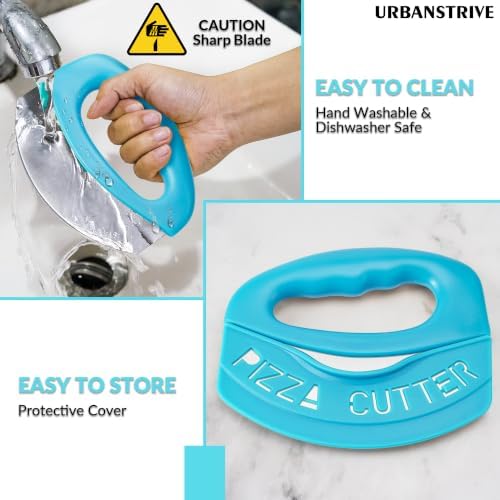Urbanstrive Heavy Duty Stainless Steel Pizza Cutter with Cover, Super Sharp Blade Pizza Knife Pizza Cutter Rocker, Perfect Kitchen Gadgets for Pizza Cutting Home Essentials (Blue)