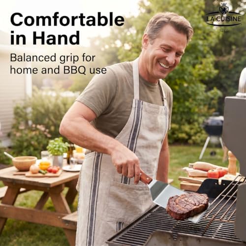 La Cuisine Extra‑Wide Stainless Steel Spatula with Wooden Handle, Heavy‑Duty 5x6" Burger Turner for BBQ, Flat Top Griddle, Blackstone Grill & Smash Burgers