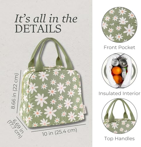 Steel Mill & Co. Insulated Lunch Tote Bag for Women, Daisy Floral Green