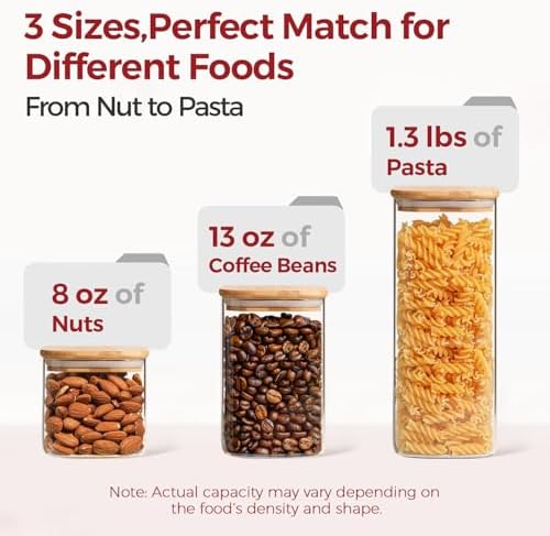 Glass Pantry Storage Containers with Lids 0.6/1.2/1.9 Qt 6 Pack