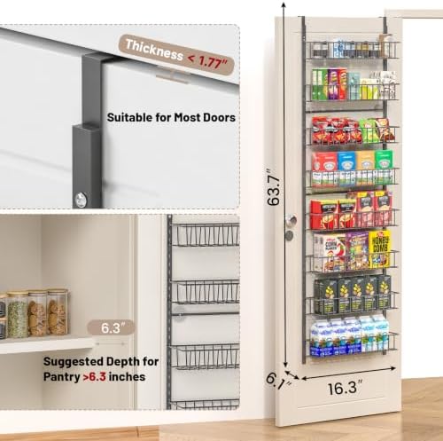 ElegantArray 8-Tier Pantry Door Organizer, Deep Gray