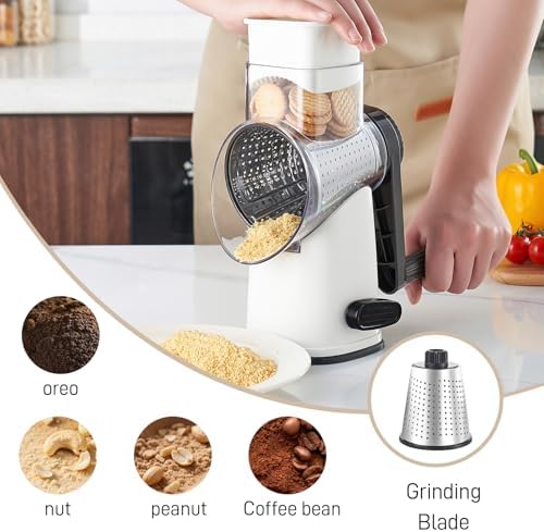 Weltonhm 4 in 1 Large Cheese Grater Hand Crank Rotary (White 4 Graters)