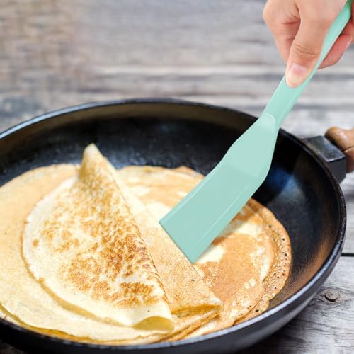 Zopeal 2 Pcs Crepe Spatula Narrow Silicone Long Non Stick, Light Blue
