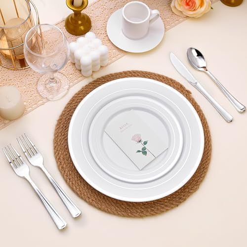 BESTSTAR 100PCS White Plastic Plates for Party