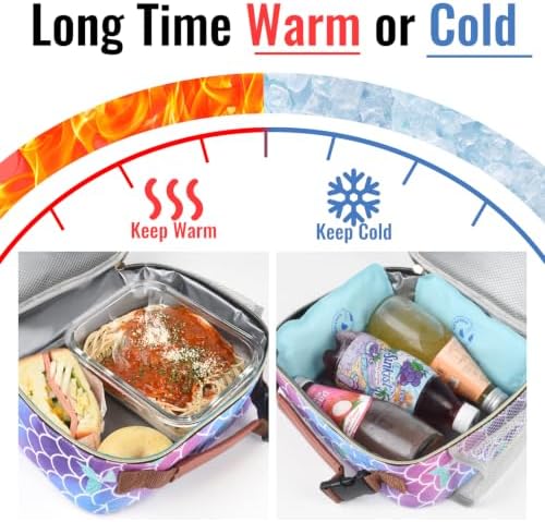 Genteen Lunch Box for Kids, Boys - Insulated Small LunchBox Reusable, Zip Closure & Buckle Handle, Portable Cooler for Work, School, Travel (Mermaid)