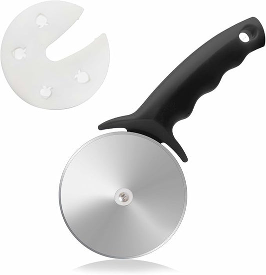 4" Pizza Cutter Wheel,Stainless Steel Large Pizza Cutter with Cover, Super Sharp Pizza Slicer-Dishwasher Available,Smooth Rotating Large Pizza Wheel Cutter Safe with Healthy Material (Black, 4 inch)