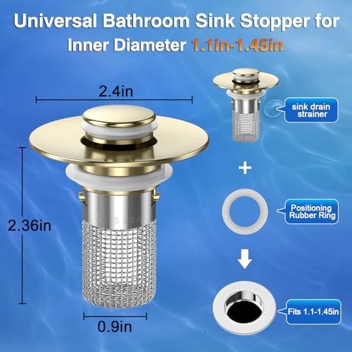Bathroom Sink Drain Strainer,(4PCS) Pop-up Sink Drain Strainer with Removable Stainless Steel Strainer Basket Hair Catcher, Bathroom Sink Strainer for Bathroom Sink Stopper Replacement