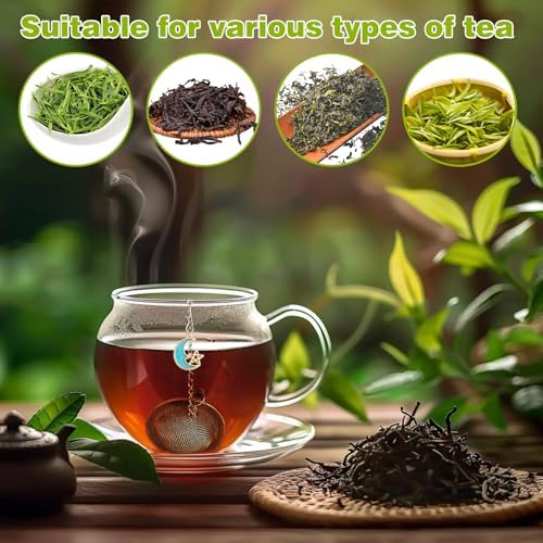 2Pcs Tea Infuser, 2.1 inch Tea Ball with Moon and Star Pendant,Tea Strainer