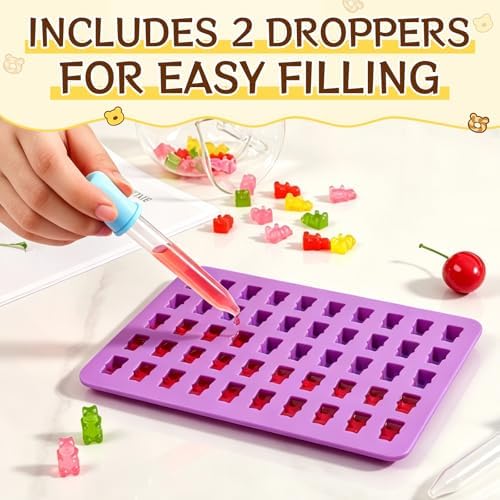 Gummy Molds Gummy Bear Mold - Mini Size Chocolate Candy Molds with 2 Droppers Nonstick Food Grade Silicone Molds Pack of 4